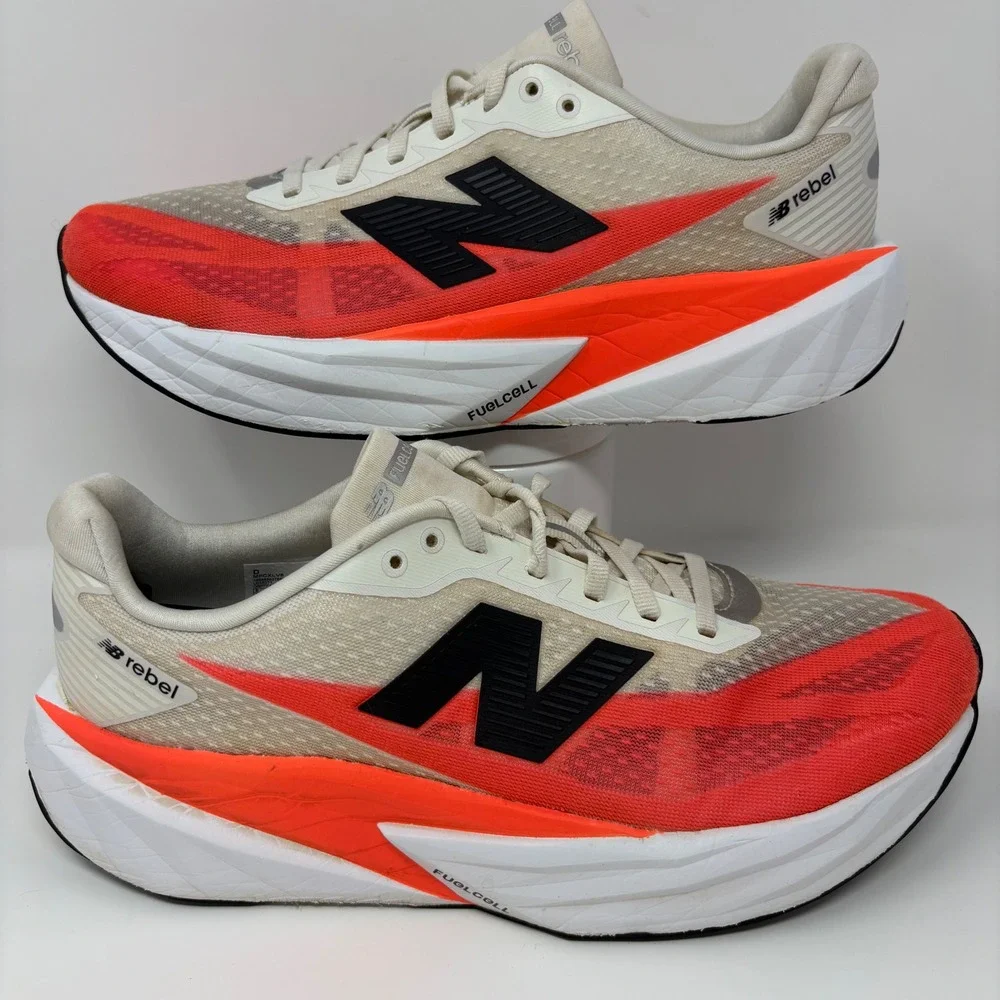 New Balance FuelCell Rebel v5 Mens Size 9 White Red Running Shoes (MFCXLV4)